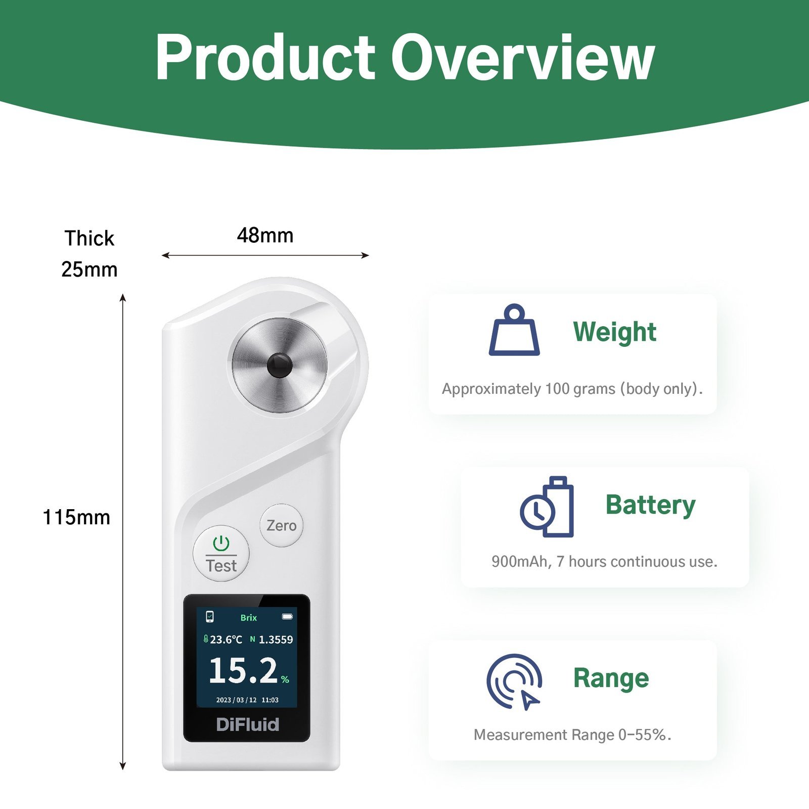 New Portable Handheld Metal Refractometer Honey Bee Tester 58-90% Brix / 38-43 Be '(Baume) / 12-27% Water Tri-scale Measurement